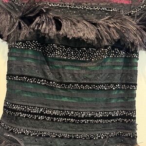 Carolina Herrera Tiered Feather Lace Velvet Embellished  Mini Dress US 6